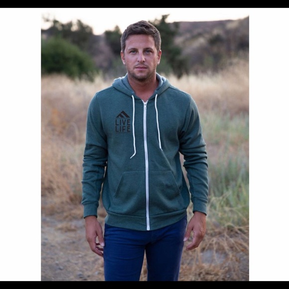 live Life Other - New! Mens Hunter Green Live Life Zip Up Hoodie